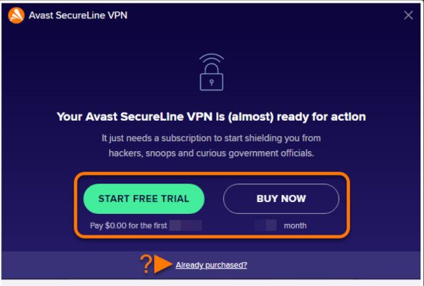 アバストセキュアラインVPN購入選択